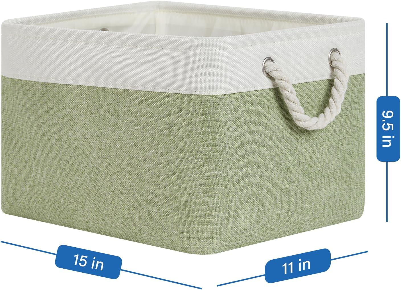 Fabric Storage Baskets 4Pack Storage Bins Decorative Basket for Gift, Clothes Bin with Handles, Rectangle Baskets for Storage, Blankets(White&Green,15x11x9.5 inch)