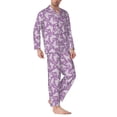 thumbnail image 2 of Fotbe Purple Butterflies Floral Pijama de Hombre con Estampado de Manga Larga, Conjunto de 2 Piezas, Ropa de Dormir Suave y Cómoda con Bolsillos-Small, 2 of 7