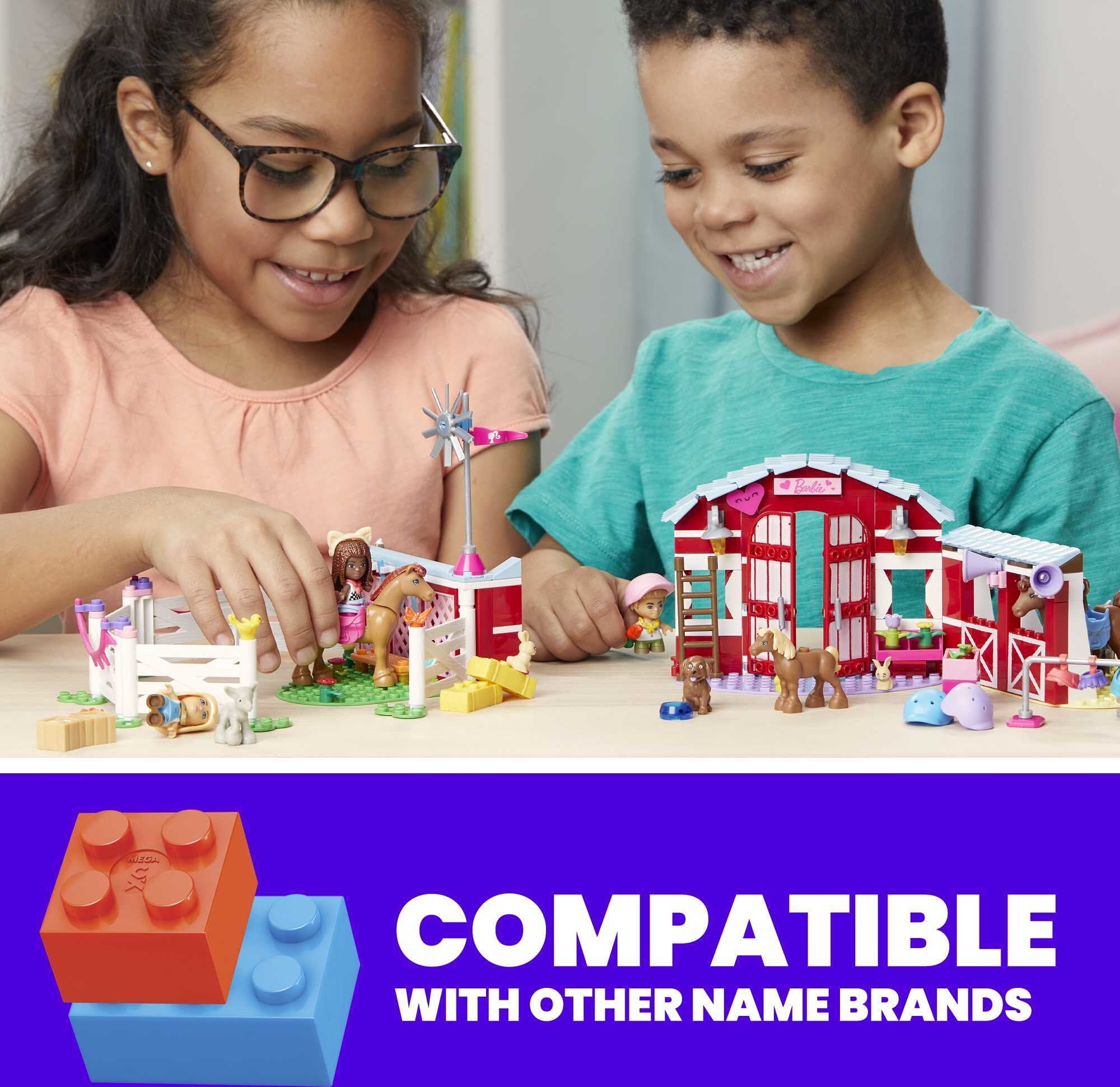 MEGA Barbie Building Toy Kit Horse Stables with 3 Dolls and Accessories (303 Pieces)