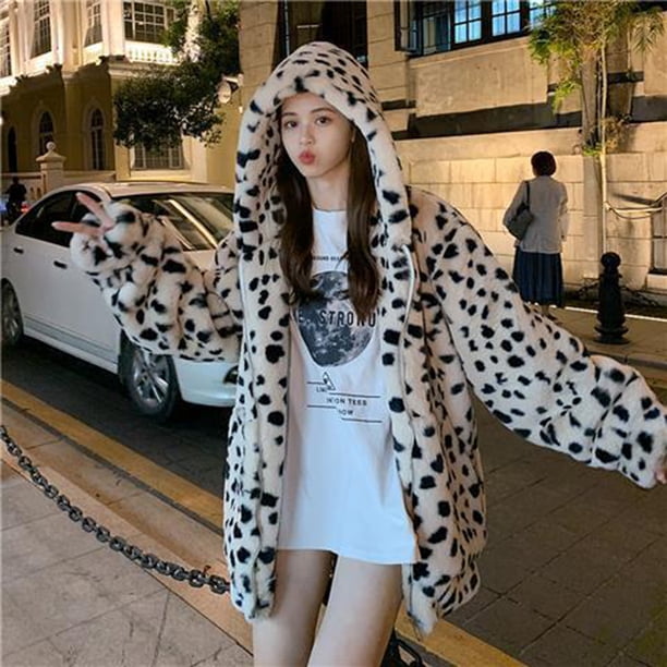 Abrigo informal de manga larga sin capucha y chaquetas. Abrigo sintético con estampado de leopardo de manga larga con bolsillos. Abrigo corto para mujer.