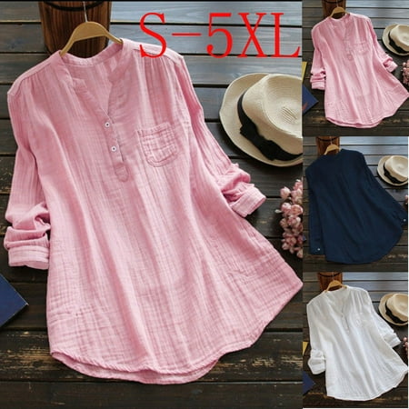 V-neck Vintage Tunic - Women Retro V Neck Long Sleeve Casual Loose Baggy Tunic Tops Blouse Plus Size S-5XL