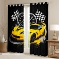 thumbnail image 2 of Castle Fairy Retro Racing Car Black Out Curtains for Kids, Race Flag Print Curtains Pack of 2 (42x63 Each) for Bedroom, Yellow Black, 2 of 6