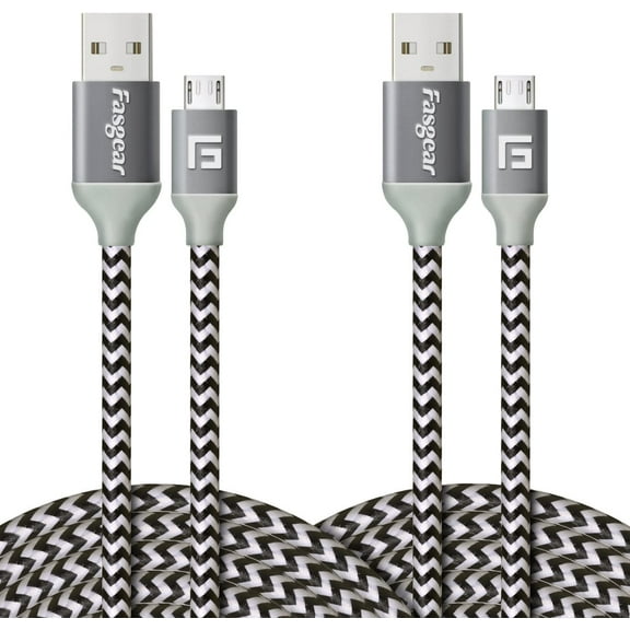 Micro USB Cable 10ft,Fasgear 2 Pack Fast Charging Nylon Braided Android Charger USB 2.0 High Speed Data Sync Compatible for Galaxy S7, Tablets, Cameras and Micro USB Devices,3m(2 PCS White)