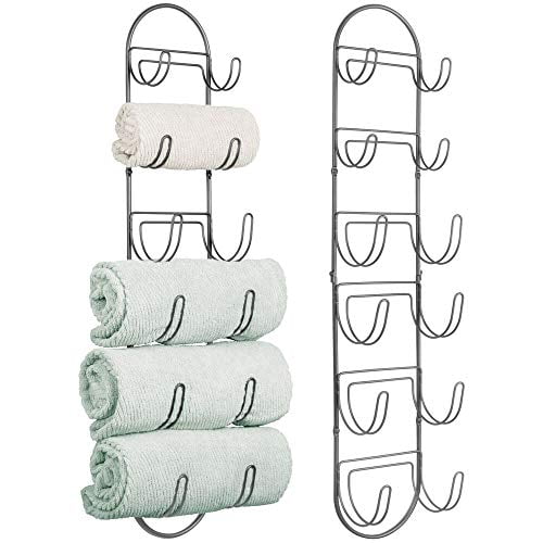 mDesign Metal Wall Mount Bathroom Towel Rack Holder 6 Levels Graphite Gray