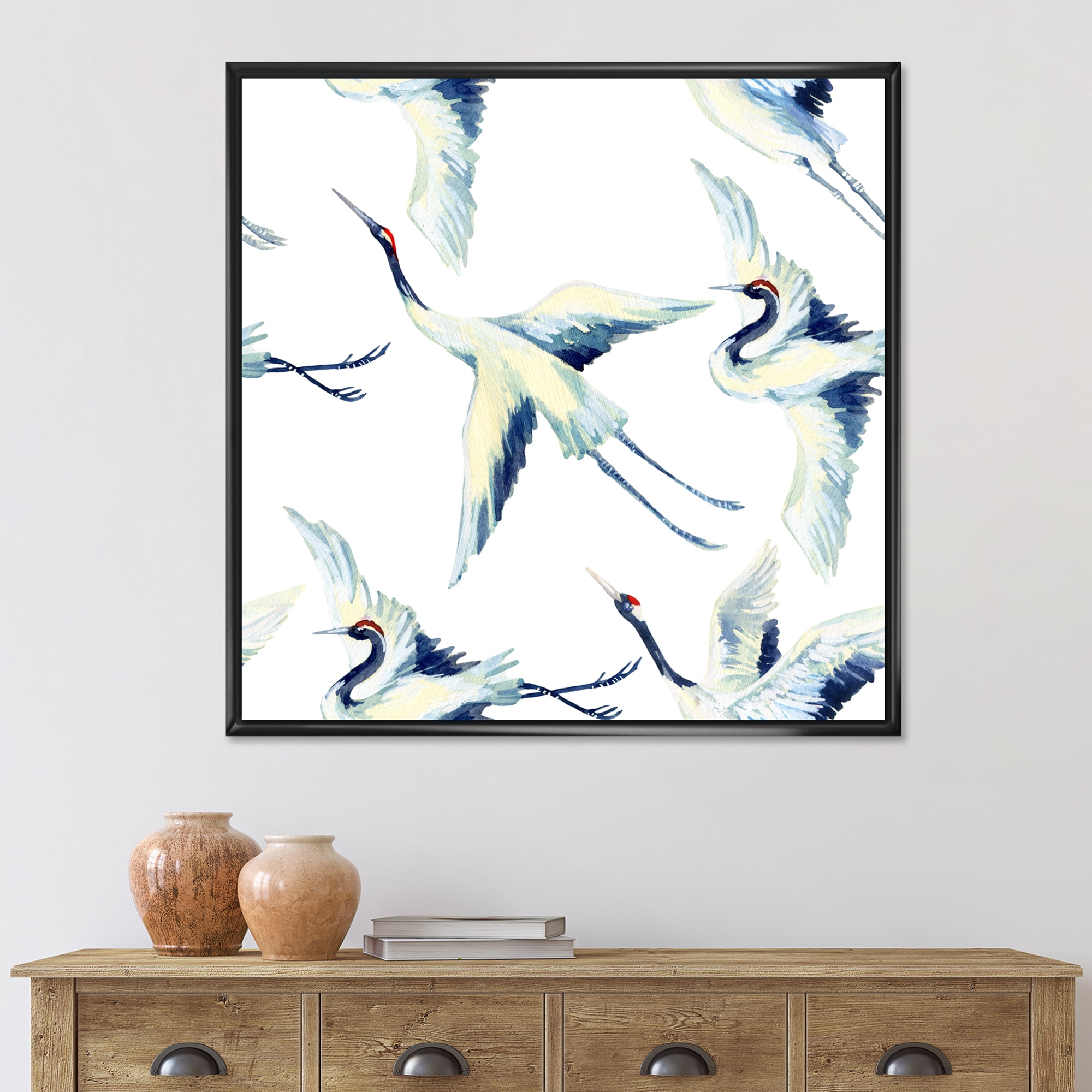Designart 'Asian Crane Bird Impression I' Traditional Framed Canvas Wall Art Print
