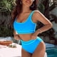 thumbnail image 2 of Conjuntos de Bikini para Mujer, Trajes de Baño Deportivos de Dos Piezas, Trajes de Baño de Corte Alto con Bloques de Color, Azul M, 2 of 4