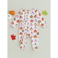thumbnail image 3 of Newborn Baby Girl Boy One Piece Jumpsuit Halloween Pumpkin Print Long Sleeve 2 Way Zipper Footies Pajamas Sleepers Fall Romper, 3 of 7