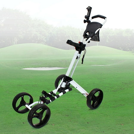 4 Wheels Black Golf Club Cart Trolley Folding Push Pull Bag Umbrella Holder