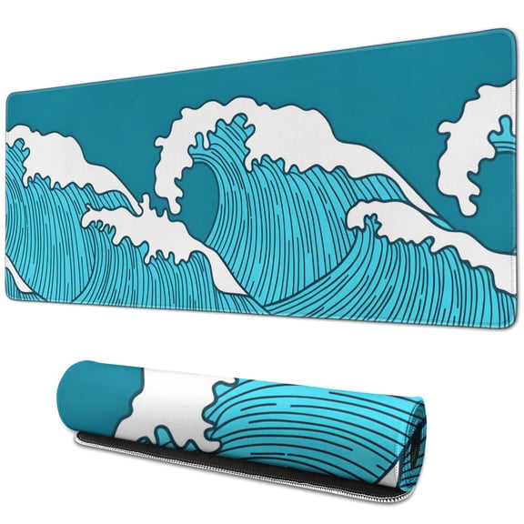 Green Waves  mouse Padswaterproofwashable for Office Home Work GamingmousepadsRubber Base Mousepad with Stitched Edges 31.5x11.8inches