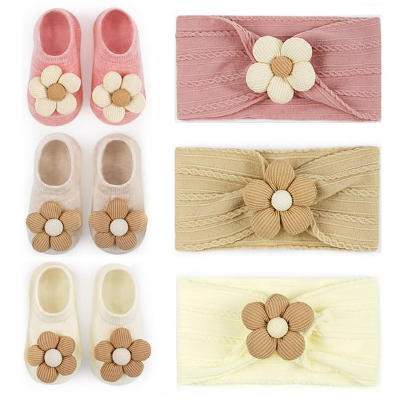 Set de diadema y calcetines con forma de flor para bebés COZYOFFI para niñas de 0 a 6 m