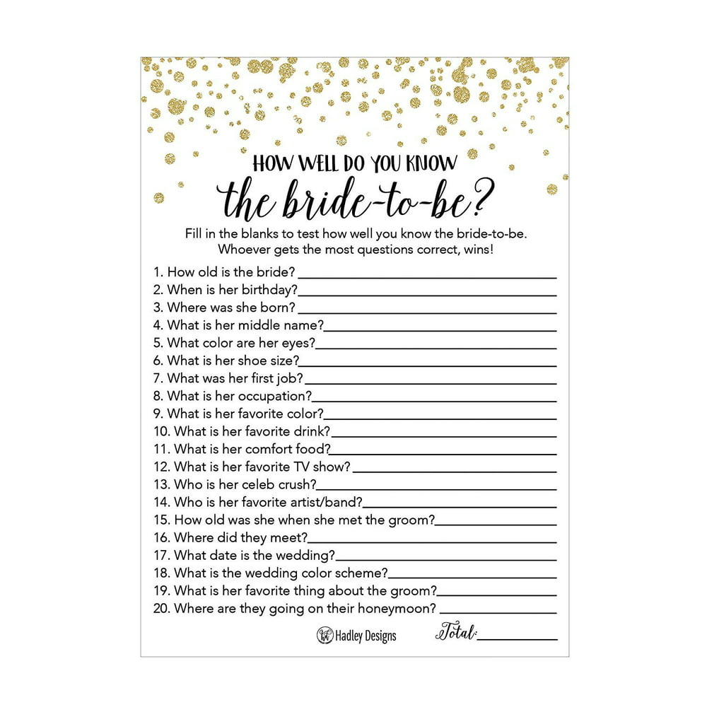 25 Black and Gold How Well Do You Know The Bride Bridal Wedding Shower ...