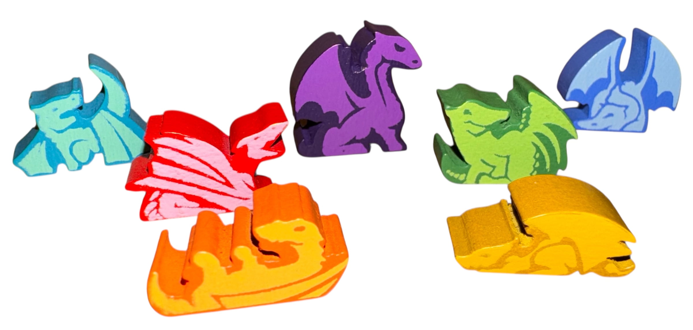 Hoard of Dragon Meeples – Wooden Dragon Tokens for Board Games (140x Meeples in 7 colors)