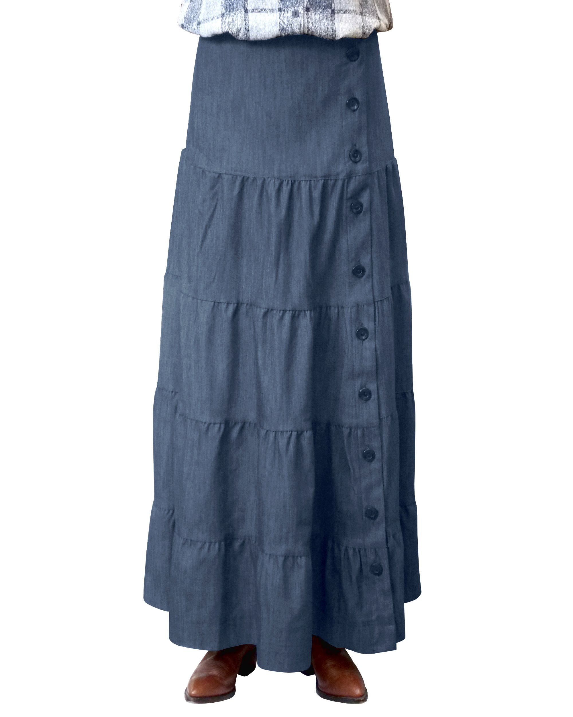 Baby'O Clothing - Women's Long Ankle Length Tiered Denim Prairie Skirt ...