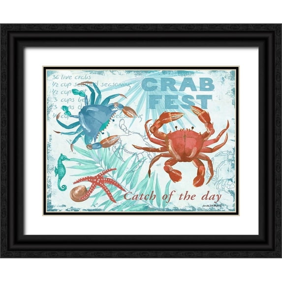 Phillips, Anita 32x25 Black Ornate Wood Framed with Double Matting Museum Art Print Titled - Crab Fest - Blue