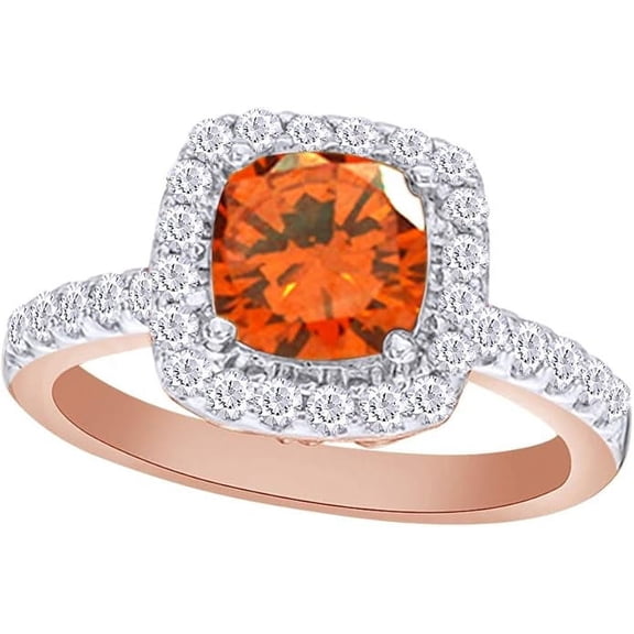 Gems Jewels 14K Rose Gold Plated 2.00 Ct Cushion Cut Citrine Christmas Wedding Engagement Thanksgiving Halo Ring 925 Sterling Silver For Women's -5.5