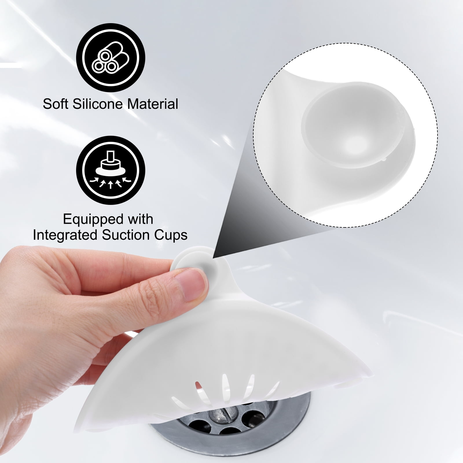 Unique Bargains Shower Drain Hair Catcher Round Cover with Anti-slip Point 5.5" White 3Pcs