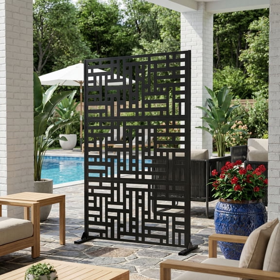 MAYEERTY Black Metal Outdoor Privacy Screen, Weather-Resistant Decorative Panel for Patio, Backyard