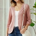 thumbnail image 2 of RYRJJ Women's Knit Sweater 3/4 Sleeve Crop Cardigan Jackets Open Front Short Bolero Shrugs for Dresses Tops Solid Lightweight Soft(Pink,S), 2 of 9