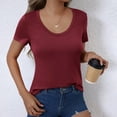 thumbnail image 6 of Bzhegqhd Women's New Summer Solid Color U-neck Short Sleeved Top T-shirt, 6 of 8