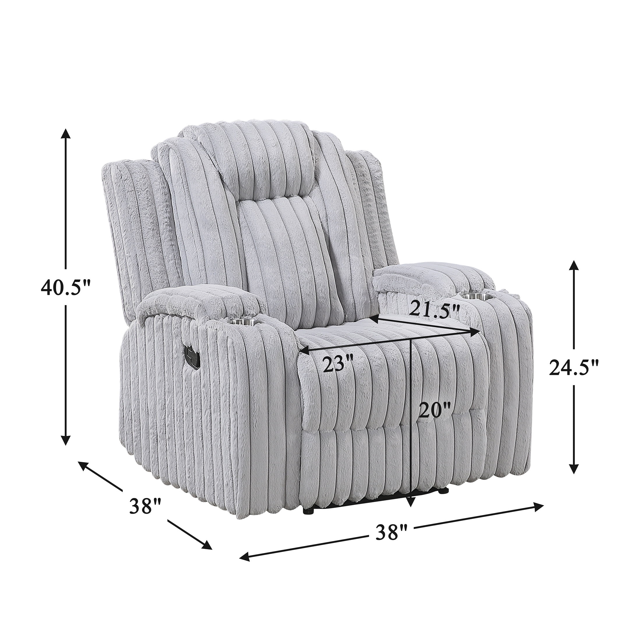 OakvillePark Lumora Corduroy Manual Reclining Chair with Cup Holders, Light Gray