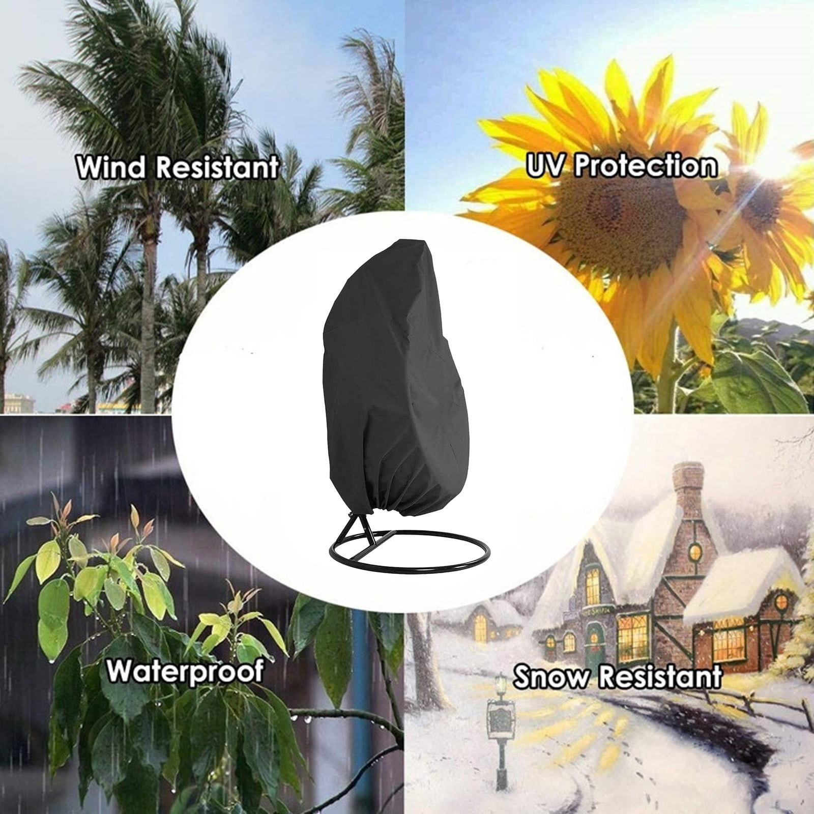 Hanging Chair Cover Outdoor Furniture Protector Oxford Fabric Rain Snow Sun Shield for Patio Garden Balcony Rocking Swing Chair with Drawstring Easy Install