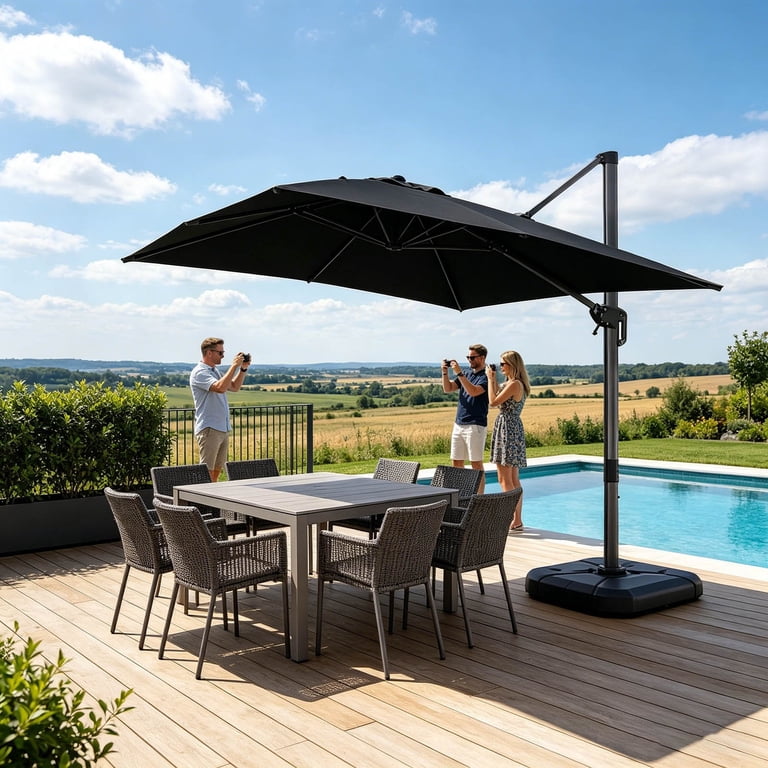 6 ft cantilever patio umbrella Kozyard Square 10ft  10ft (4 Color Options)  Kozyard LLC blocking water Best Cantilever Umbrellas 2025 -