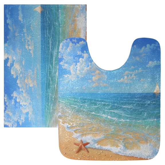 Ryvnso Sea Star on Beach Landscape Bathroom Shaggy Rugs Toilet Mat Soft Contour Rug