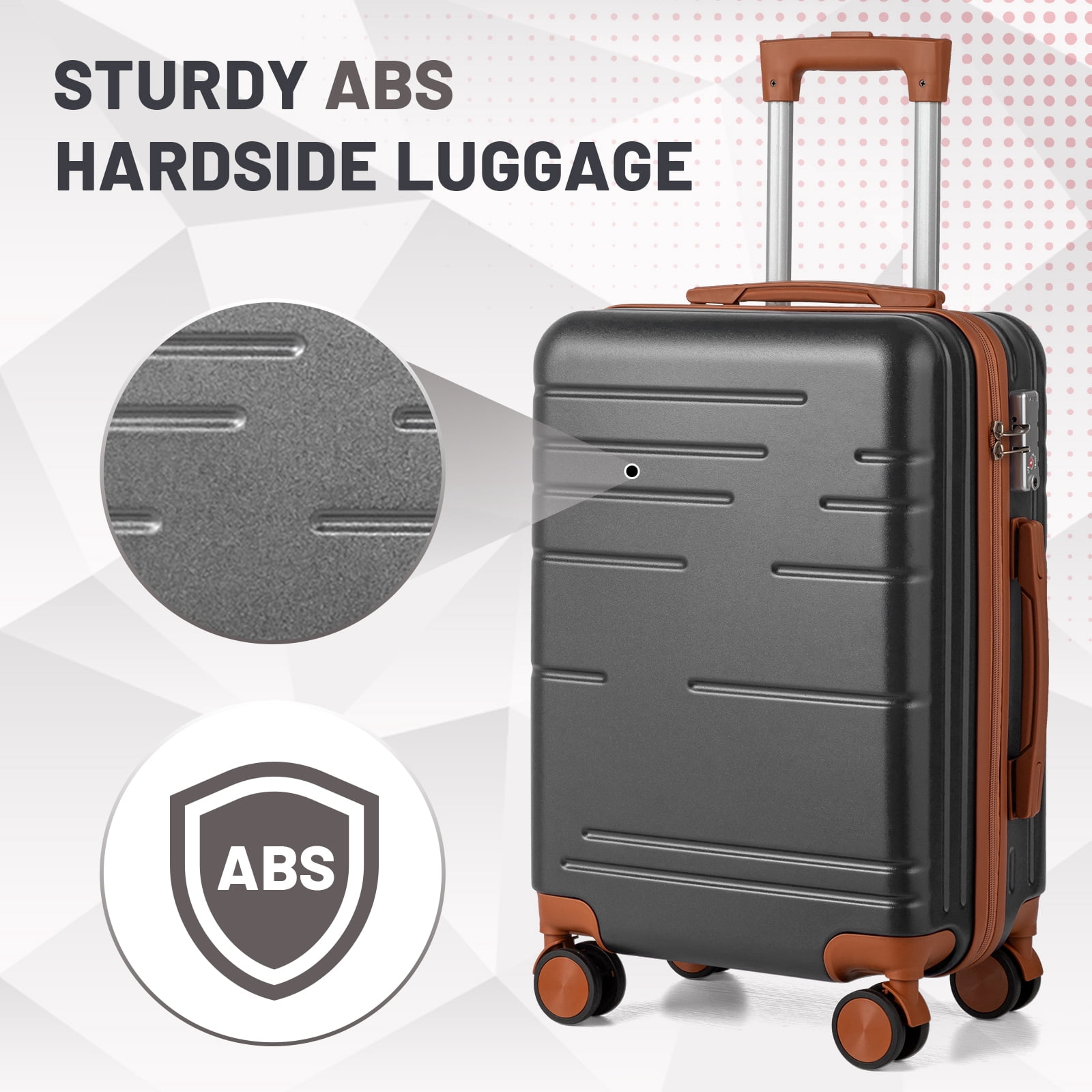 Zimtown 3 Piece Luggage Set, ABS Hardside Lightweight Suitcase with TSA Lock Spinner Wheels, Gray