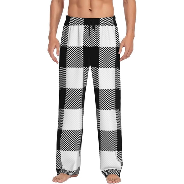 Balery White And Black Plaid Pantalones de pijama para hombre, pijama ultraligero, pantalón de descanso-Medium