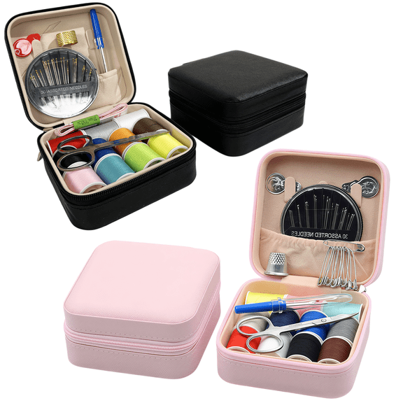 2 Pack Portable Sewing Kit Box, Complete Hand Sewing Supplies Set with Zipper Storage Case for Clothing Repair, Travel & DIY Craft Projects