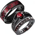 thumbnail image 1 of Anillo de dragón celta de boda de tungsteno negro a la moda con circonita verde/roja, anillo de pareja de fibra de carbono de acero inoxidable Punk para hombres, 1 of 5