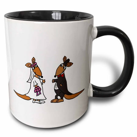 

3dRose Funny Kangaroo Bride and Groom Wedding Design - Two Tone Black Mug 11-ounce