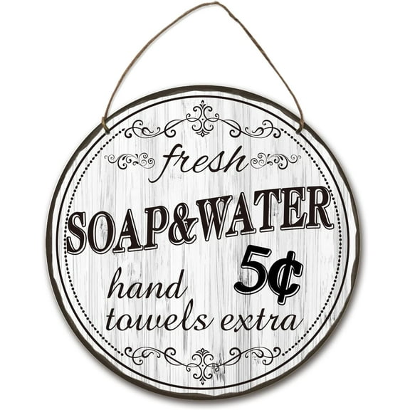 Fresh Soap and Water Sign Wooden Bathroom Sign Hanging Plaque Farmhouse Bathroom Wall Decor with Jute Twine
