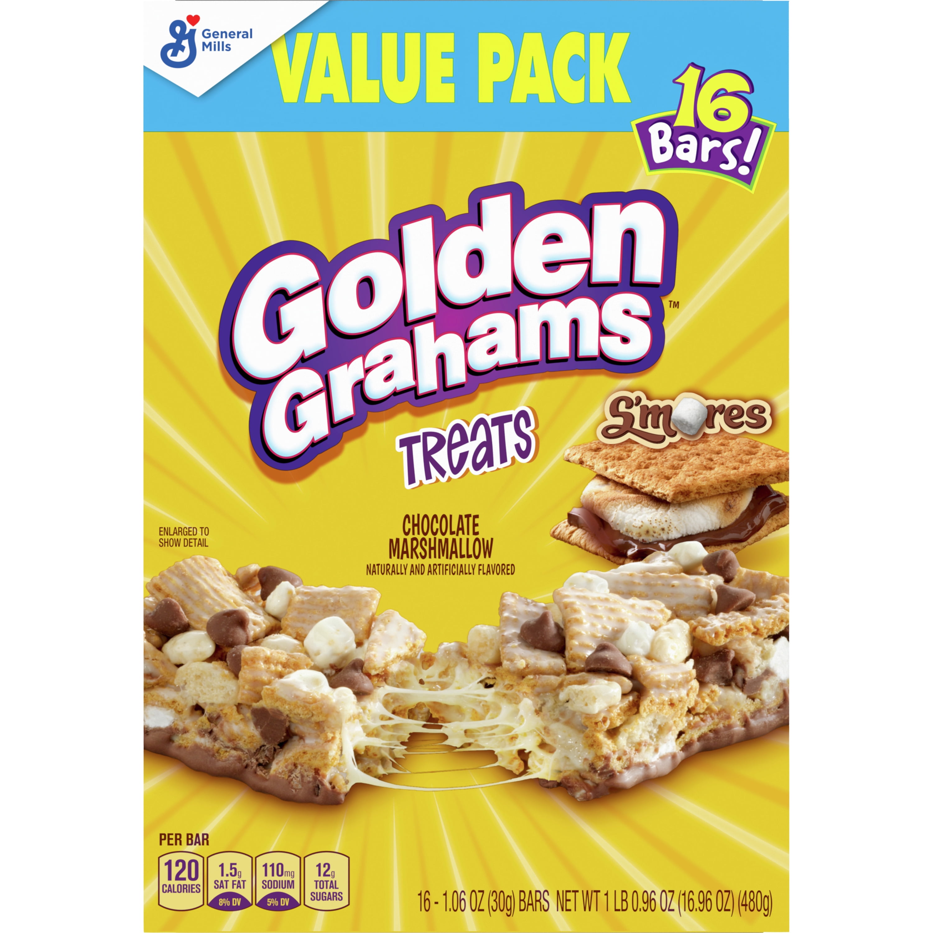 (4 pack) Golden Grahams Cereal Treat Bars, S'mores, Snack Bars, Value Pack, 16 Ct, 16.96 oz
