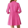 thumbnail image 4 of INSPIRE CHIC Women's Shirt Dress 3/4 Sleeve Button Down Mini Dresses Fuchsia L, 4 of 8