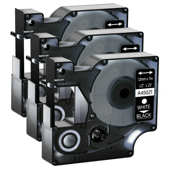 GREENCYCLE 3PK Compatible for DYMO D1 Label Tape 45021 12mm 7m White on Black for LabelManager LabelPoint LabelWriter Label Maker