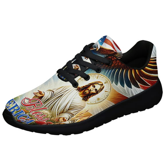 Patriotic Eagle Jesus God Bless America Shoes Sneakers Black Size 3.5