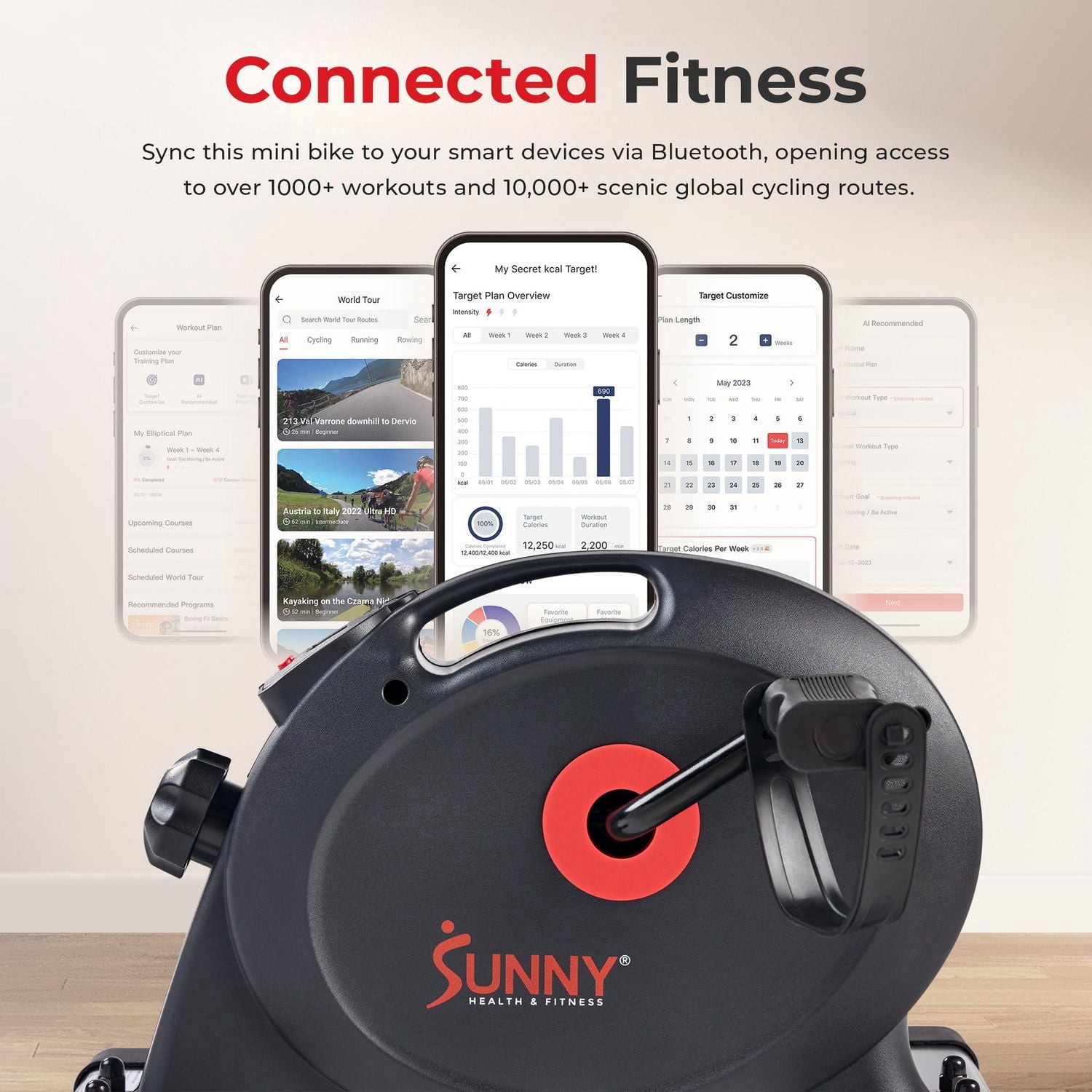 Sunny Health & Fitness Mini Pédalier Intelligent Sous le Bureau, Vélo d'Exercice à Double Fonction avec Conception à Profil Bas - SF-B023005DGY