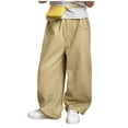 thumbnail image 2 of Khaki Girls Wide Leg Cotton Twill Pants Elastic Waist Mid Rise Kids Casual School Play Bottoms Ages 3-14,Size 13 T, 2 of 8