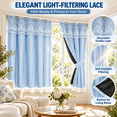 thumbnail image 4 of No-Drill Adhesive Blackout Curtains, Lace Double Layer Thermal Insulated Light-Filtering Drapes, Room Darkening Reusable for Bedroom Bay Window Living Room, Blue, 4 of 7