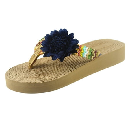 

CYMMPU Women s Slippers Clearance Women Weave Beach Breathable Sandals Home Slipper Flowers Flip-Flops Flat Shoes