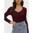 thumbnail image 2 of Womens Fall Deep V Neck Long Sleeve Shirts Modal Slim Fit Basic Tee Tops, 2 of 6