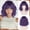 Black Omber Purple, variant on Short Wavy Auburn Wig - 12 Inch Dark Ginger Bob Wig with Bangs for Women Curly Shoulder Length Bob Wig with Bangs Soft Synthetic Hair Wigs for Girls Daily Party Use