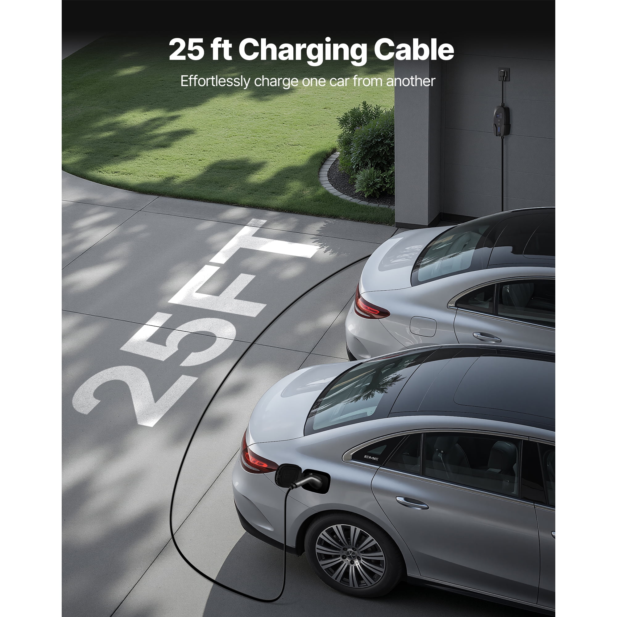 KFFKFF Level 2 EV Charger, 40A Adjustable Current, 240V Portable Electric Vehicle Charger with 25 ft Cable, LCD Screen, NEMA 14-50P Plug, Home Charging Station Compatible with SAE J1772