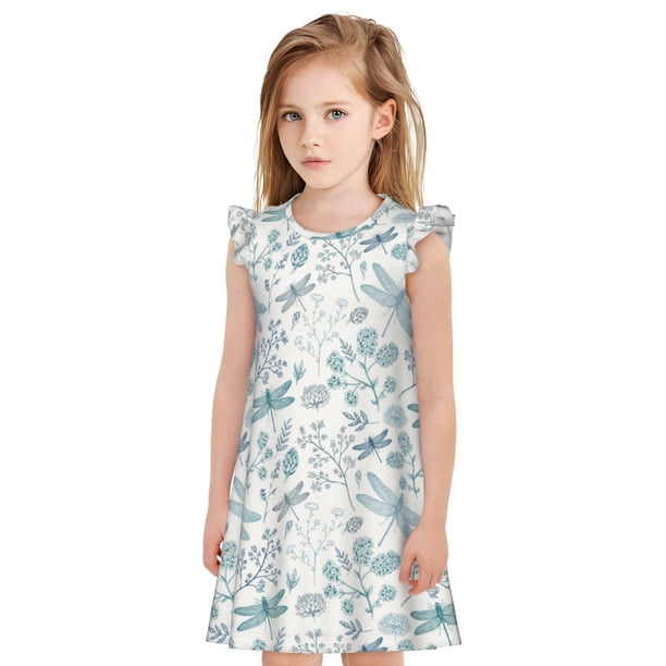 Balery Dragonfly Camisón de princesa para niñas, pijama de algodón con mangas abullonadas, suave y bonito.-Large