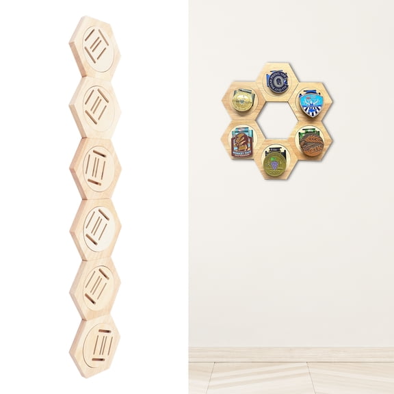 6PCS Solid Wood Medal Display Hanger Rack Wooden Decoration Hexagon Honeycomb Medal Storage Case