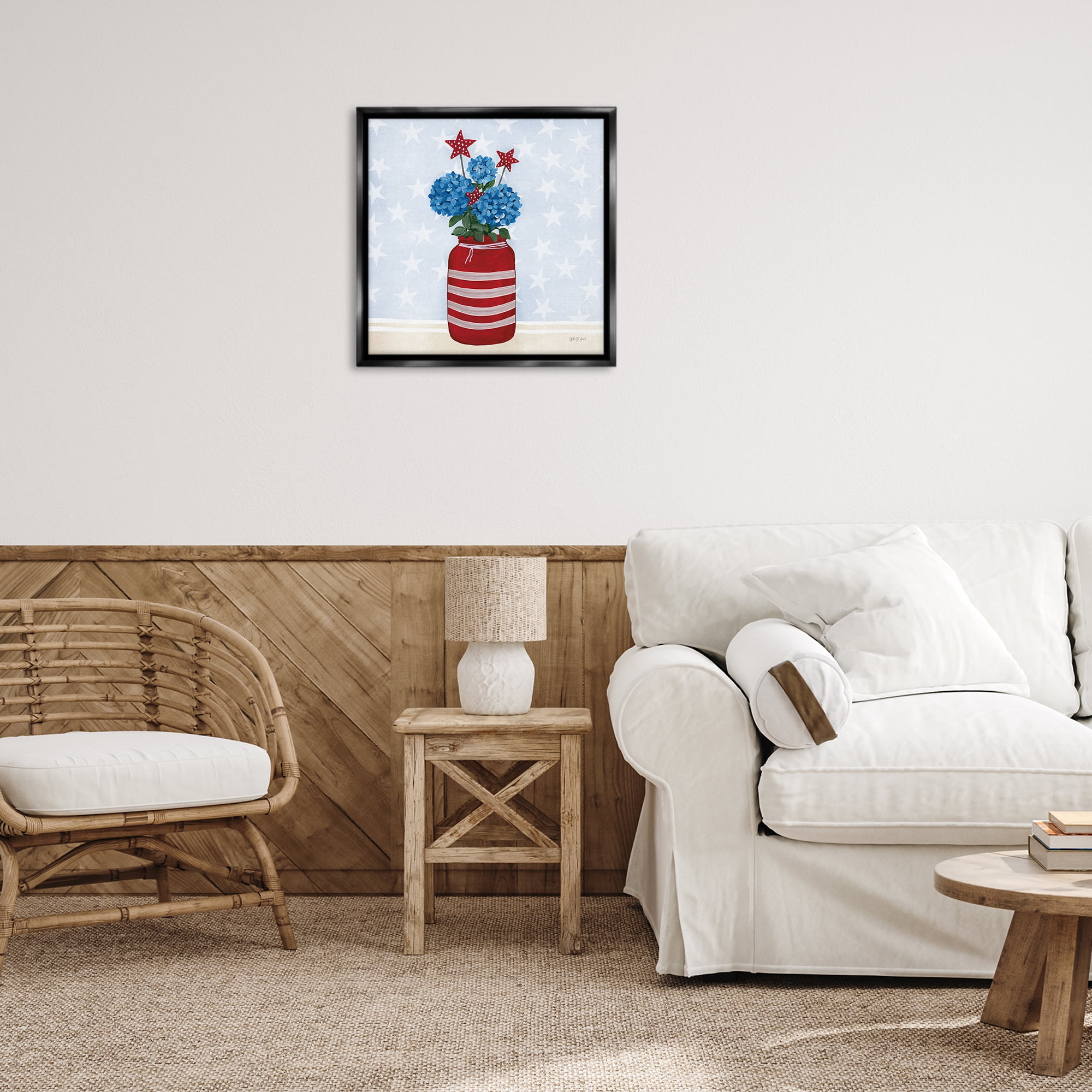 Stupell Industries Summer Stars Bouquet Patriotic Painting Black Floater Framed Canvas Art Print Wall Art, 25 x 25