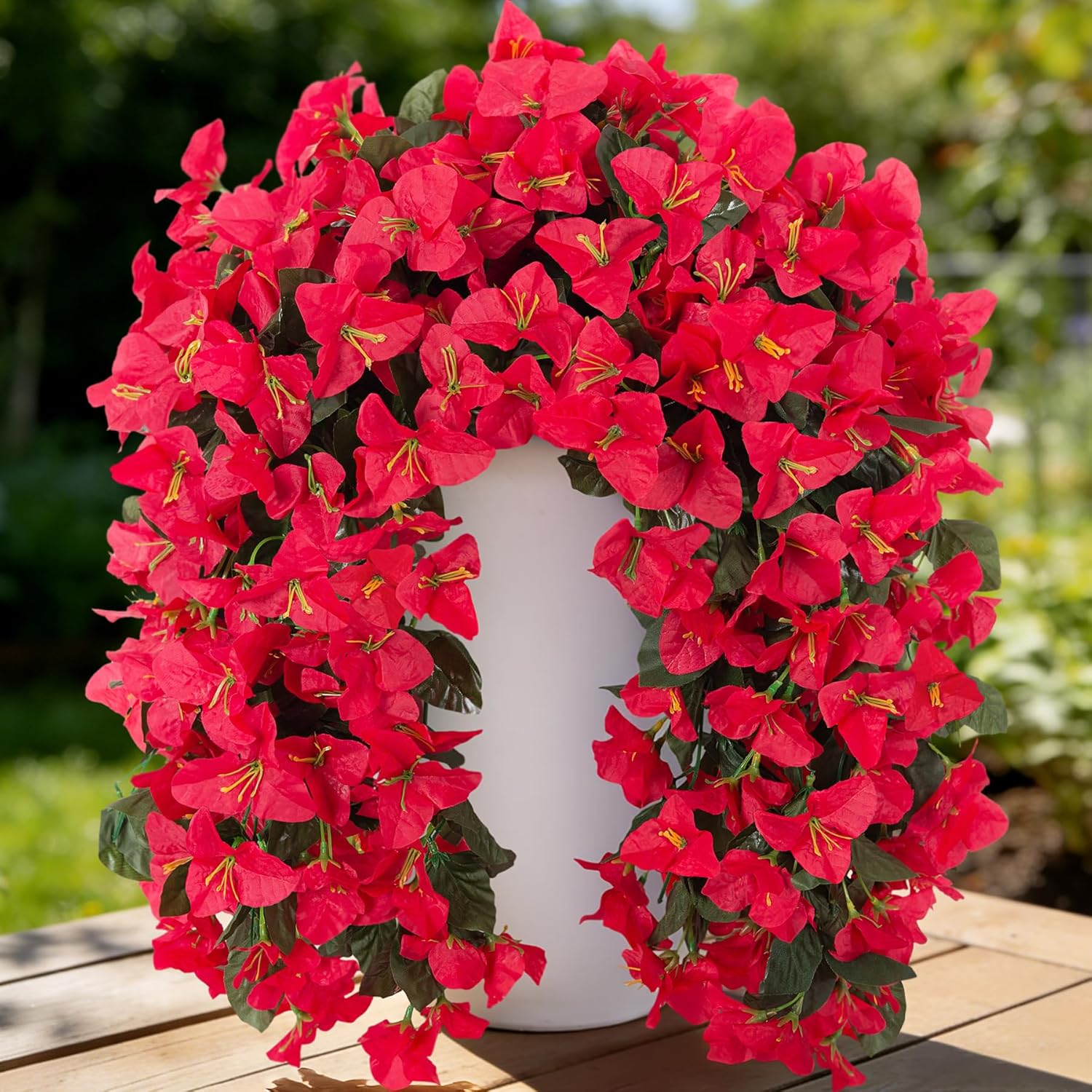 Waipfaru Artificial Bougainvillea Flowers Plants for Outdoors Decoration,2 Pcs UV Resistant Hanging Flowers for Front Door Porch Planter Urn Patio Garden Decor