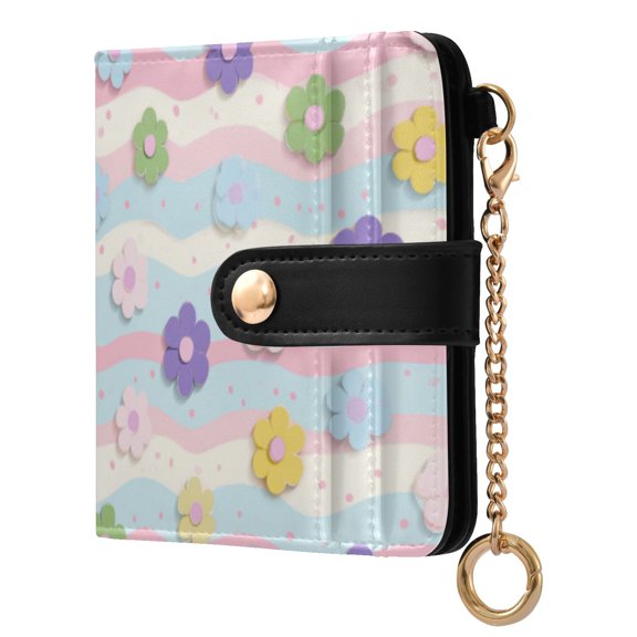 Womens Wallet PU Leather Bifold Small Purse with RFID Blocking Credit Card Holder Little Flowers on The Waves