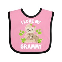Inktastic Cute Sloth I Love My Grammy with Green Leaves Boys or Girls Baby Bib